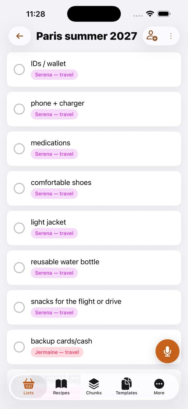 WayBetterLists shared packing list